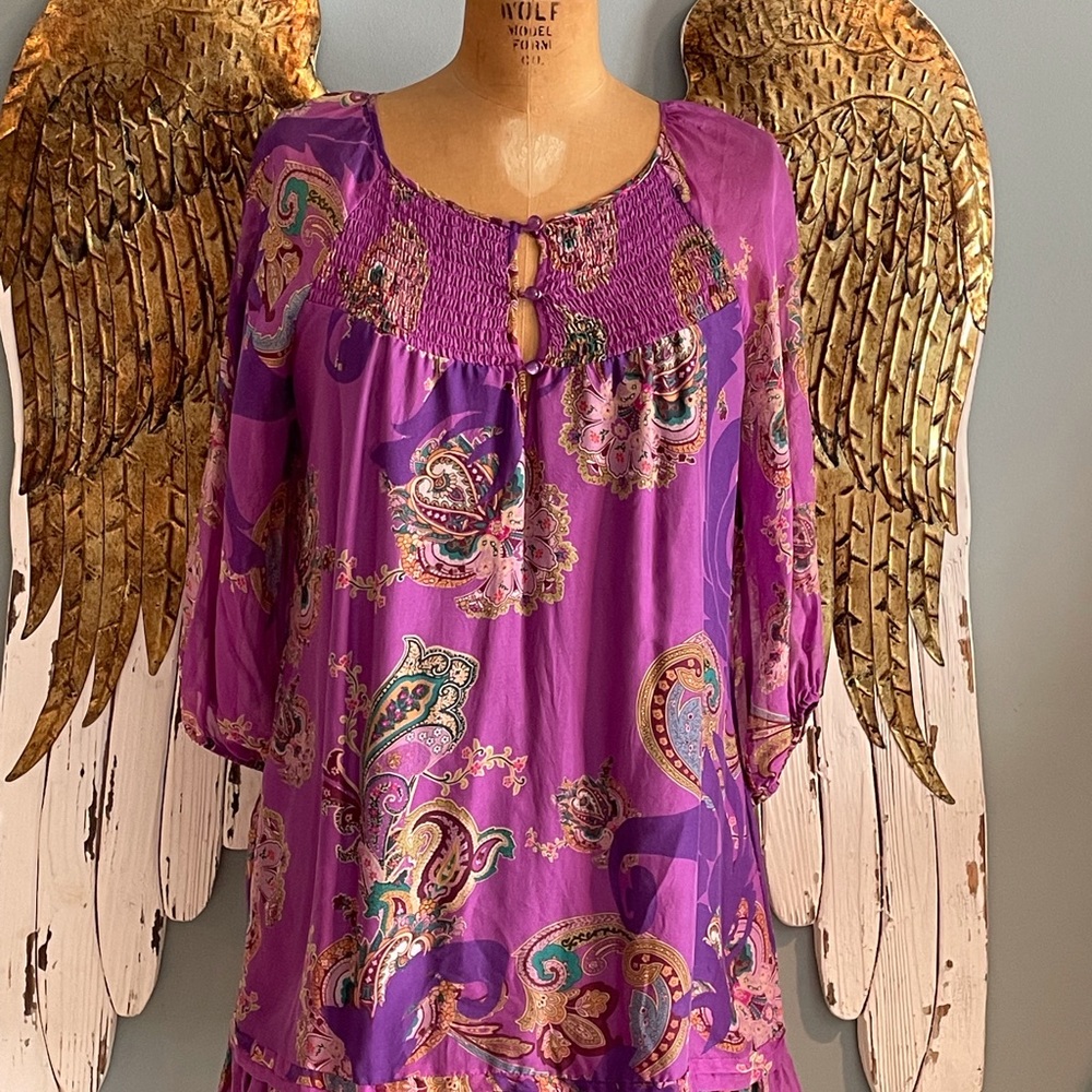 Purple Paisley Silk Mini Dress or Cover Up